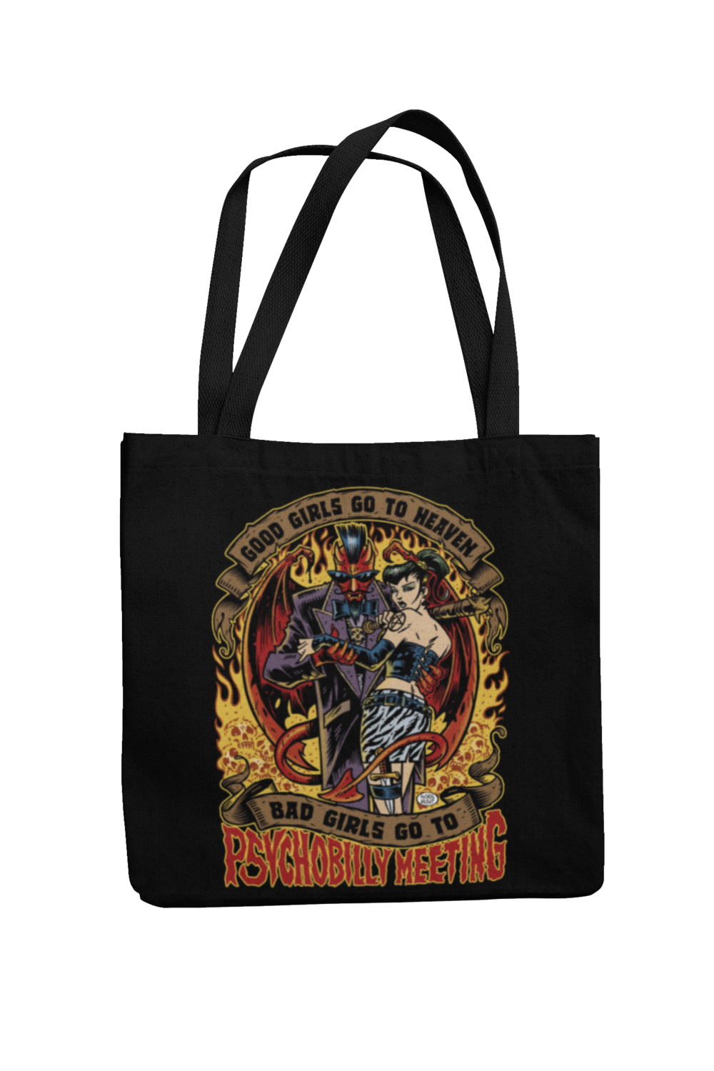 Cotton Bag bad girls go to Psychobilly Meeting design by PASKAL 2019, Colour: Black