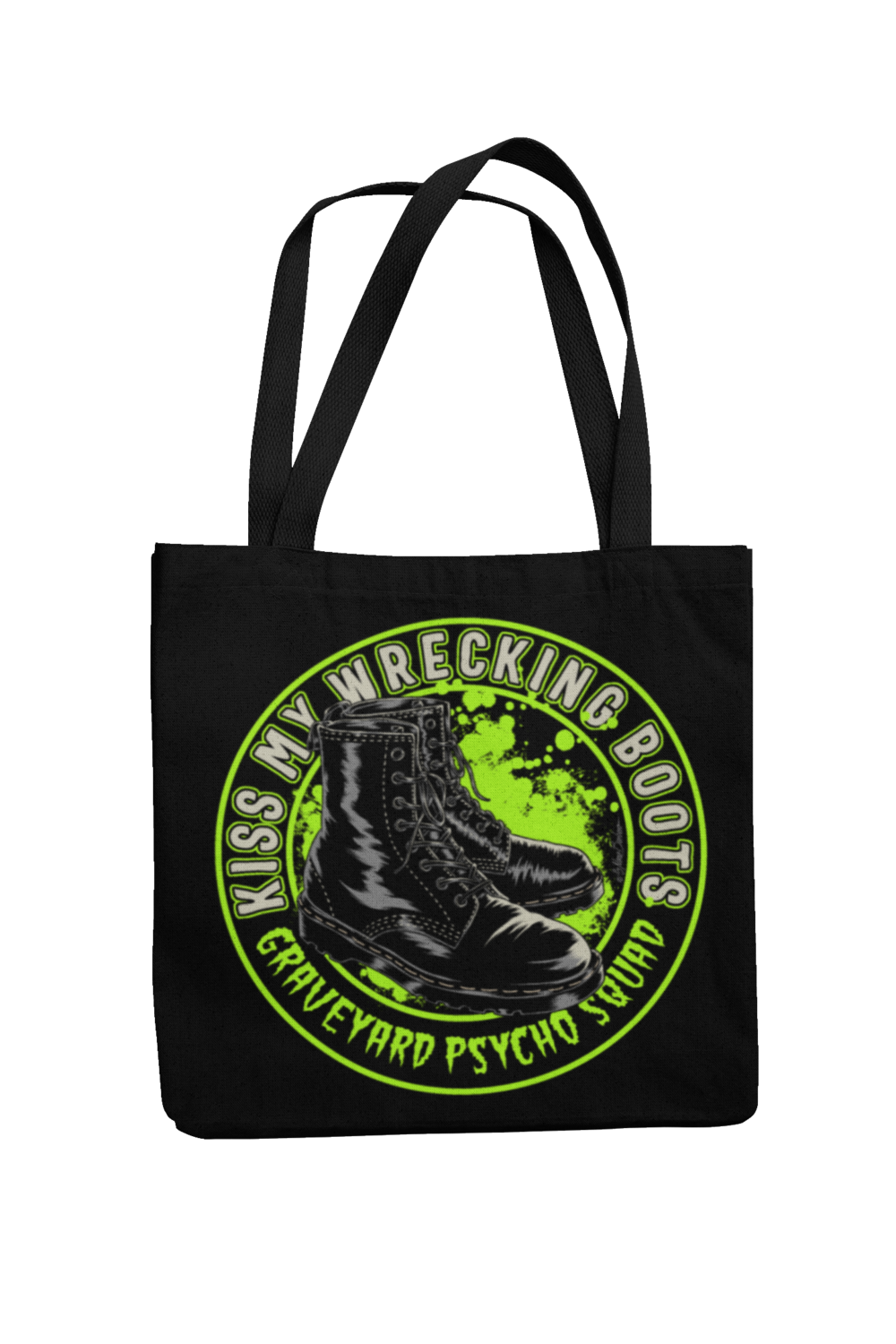 Cotton Bag kiss my wrecking boots design by NANO BARBERO, Colour: Black