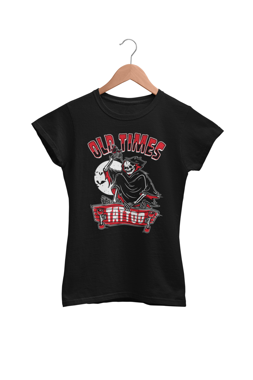 OLD TIMES TATTOO &quot;Skate logo&quot; tshirt for WOMEN, Colour: BLACK, Size: Large