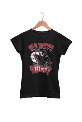 OLD TIMES TATTOO &quot;Skate logo&quot; tshirt for WOMEN, Colour: BLACK, Size: Large