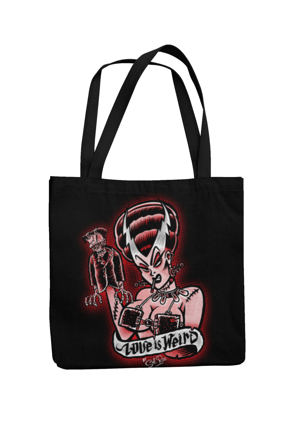 LOVE IS WEIRD Cotton Bag  logo design SOL RAC, Colour: Black