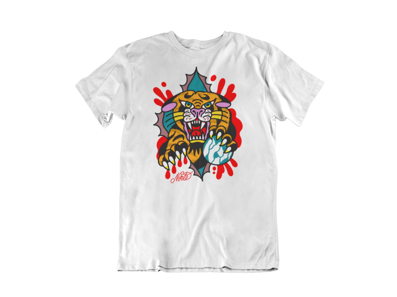NORTEONE TATTOO &quot;Tiger&quot; tshirt for MEN, Colour: WHITE, Size: Large