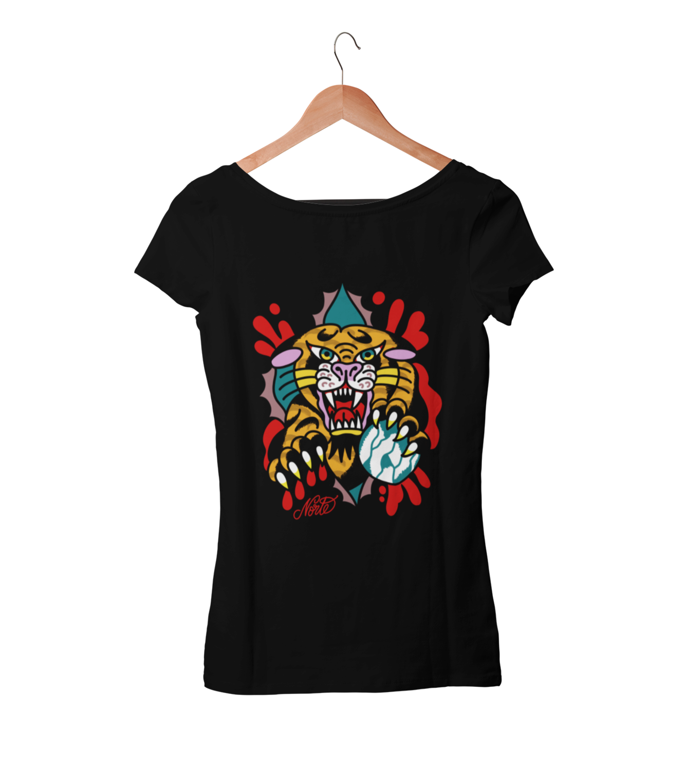 NORTEONE TATTOO &quot;Tiger&quot; tshirt for WOMEN, Colour: BLACK, Size: Large