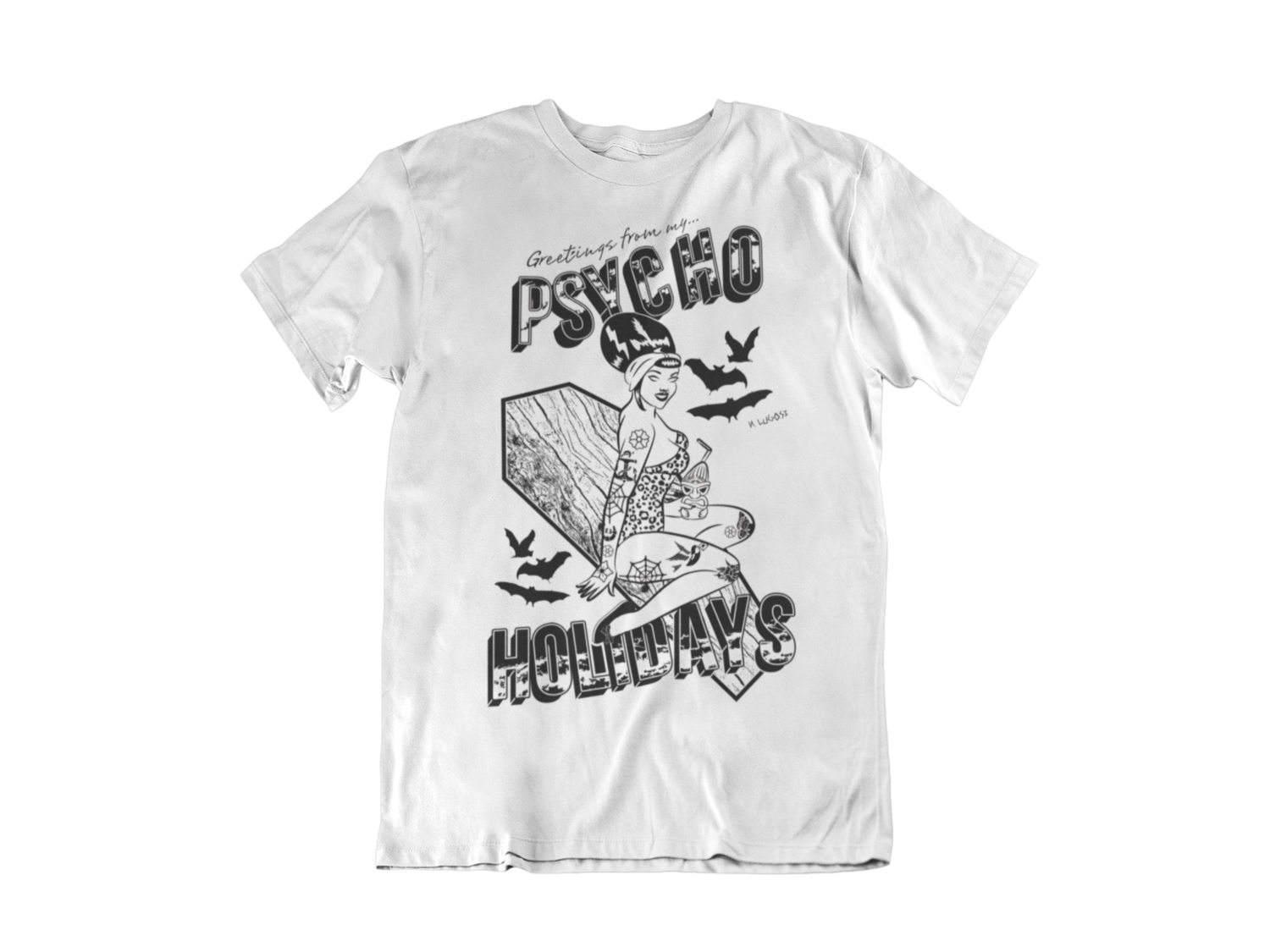 PSYCHO HOLLIDAYS by MISS MOONAGE tshirt for MEN, Colour: WHITE, Size: Large