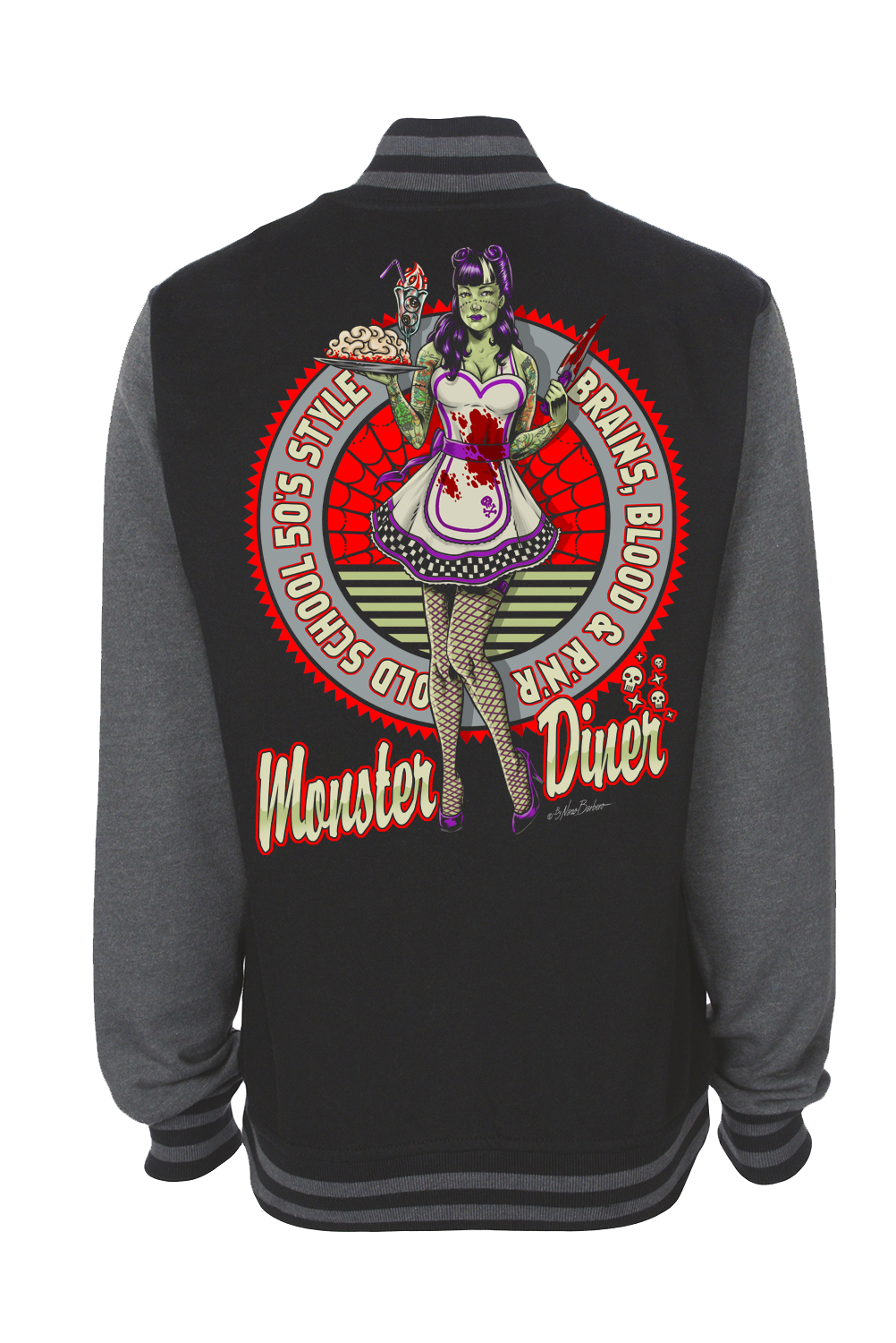 MONSTER DINER VARSITY JACKET UNISEX BY NANO BARBERO, Size: Small