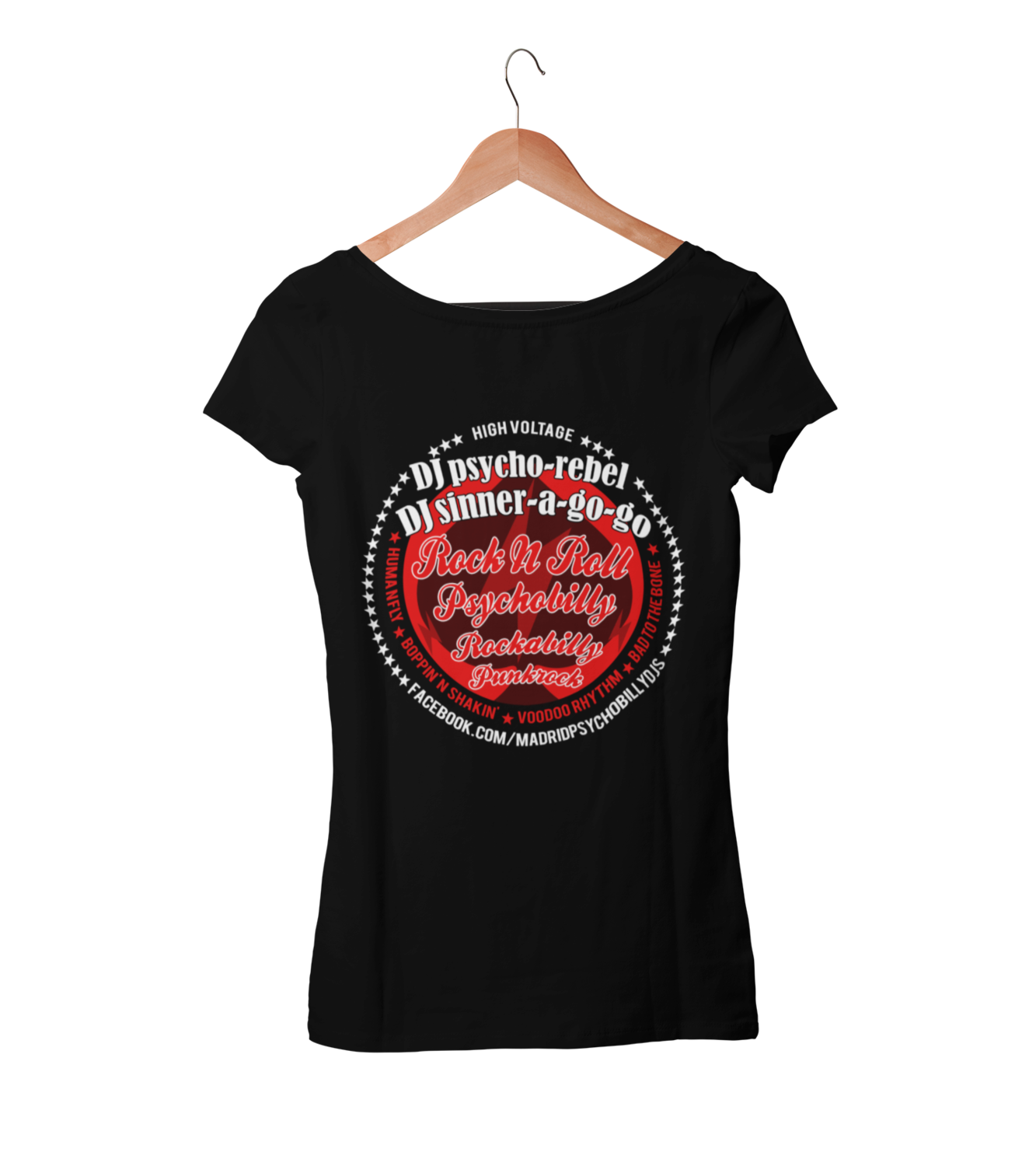 PSYCHO REBEL &amp; SINNER A GO-GO DJ &quot;High Voltage&quot; T-SHIRT WOMAN