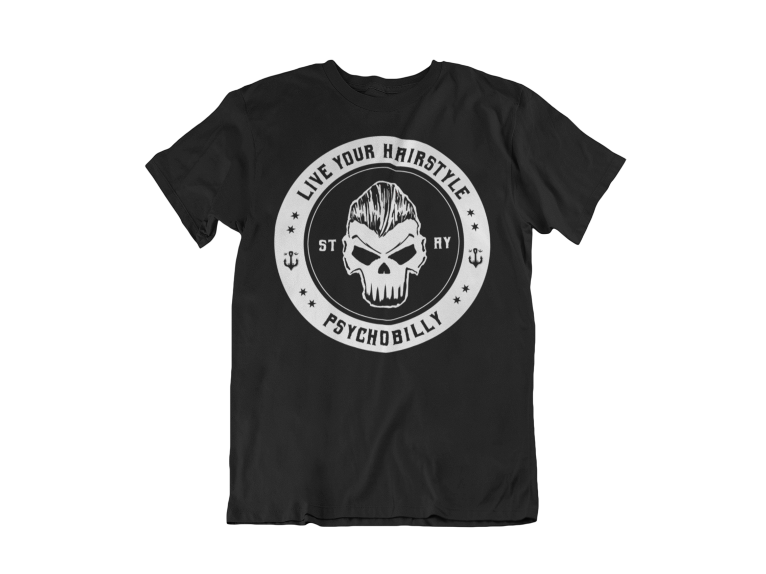LIVE YOUR HAIRSTYLE T-SHIRT MAN BY SUBCULTBILLY DESIGN, Colour: BLACK, Size: Large