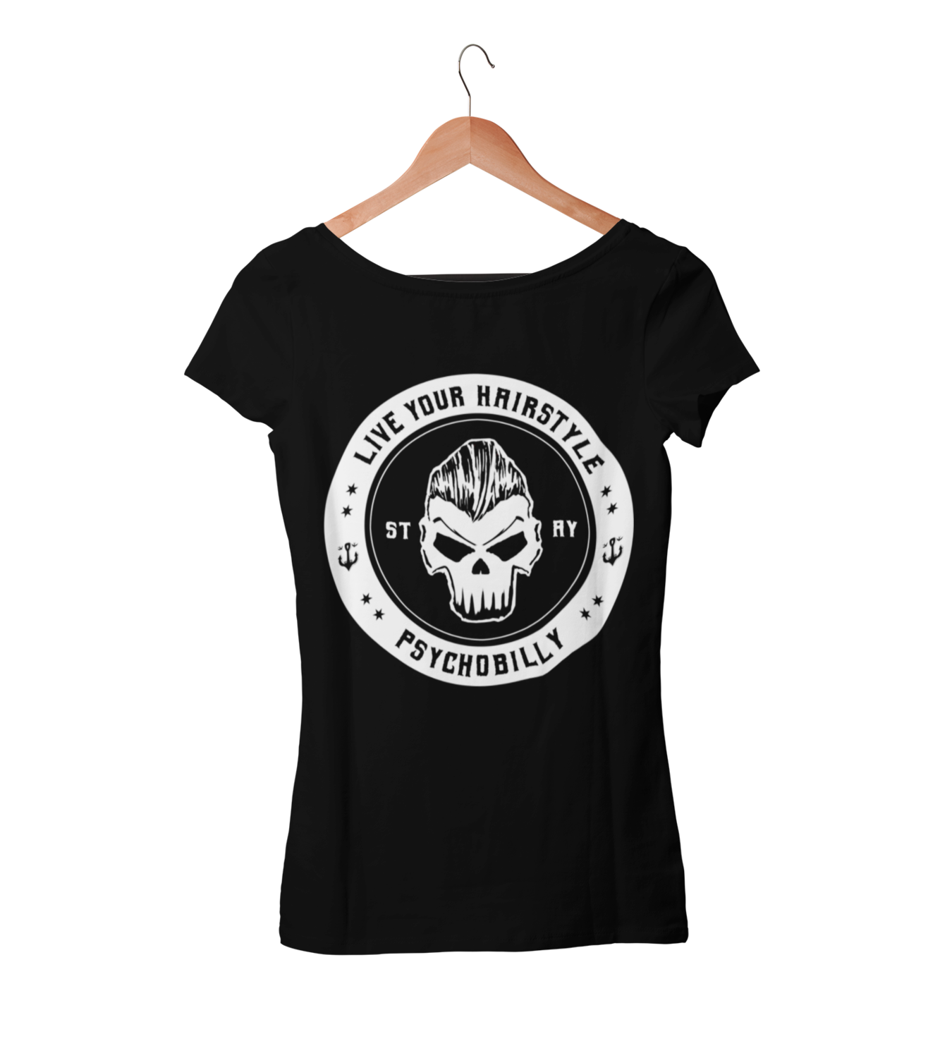 LIVE YOUR HAIRSTYLE T-SHIRT WOMAN BY SUBCULTBILLY DESIGN, Colour: BLACK, Size: Large