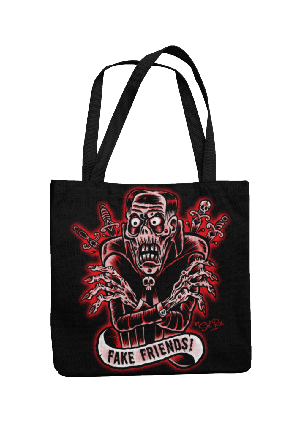 FAKE FRIENDS Cotton Bag  logo design SOL RAC, Colour: Black