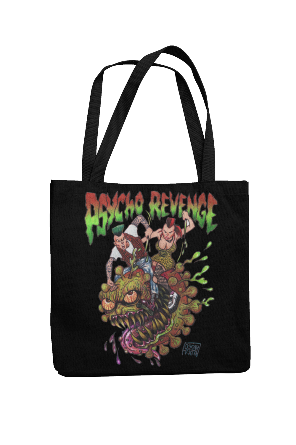 PSYCHO REVENGE Cotton Bag  logo design OSCAR HERTIN, Colour: Black