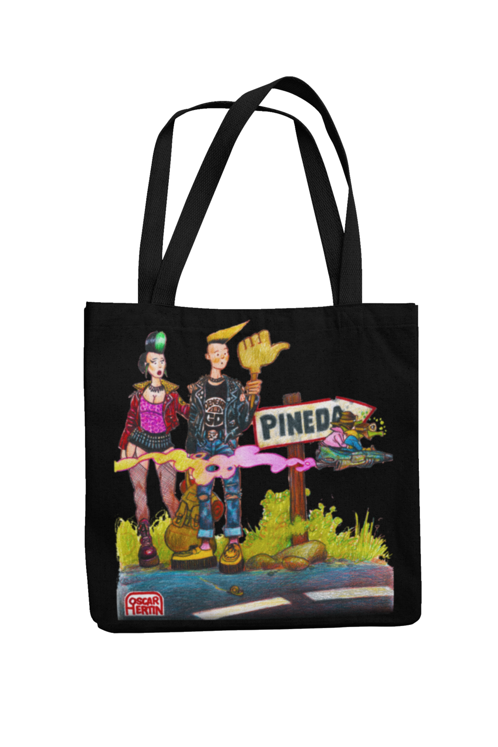 PINEDA AUTO STOP Cotton Bag  logo design OSCAR HERTIN, Colour: Black