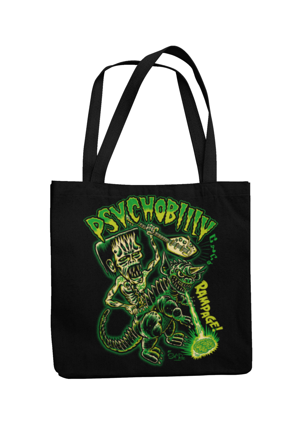 PSYCHOBILLY RAMPAGE Cotton Bag  logo design SOL RAC, Colour: Black