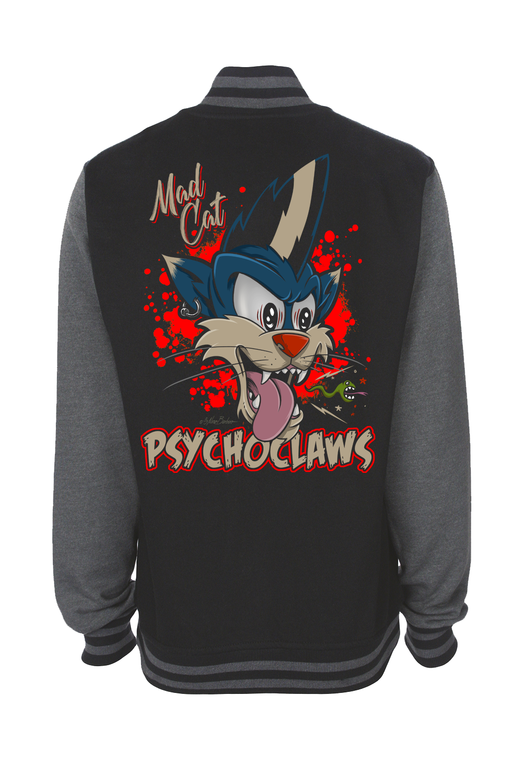 PSYCHO CLAWS VARSITY JACKET UNISEX BY NANO BARBERO, Size: Small