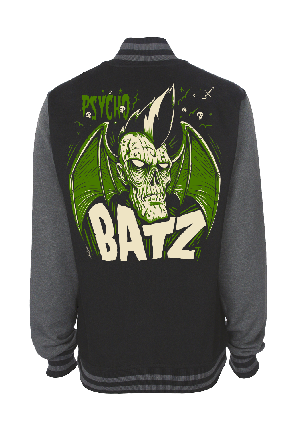 PSYCHO BATZ VARSITY JACKET UNISEX BY NANO BARBERO, Size: Small
