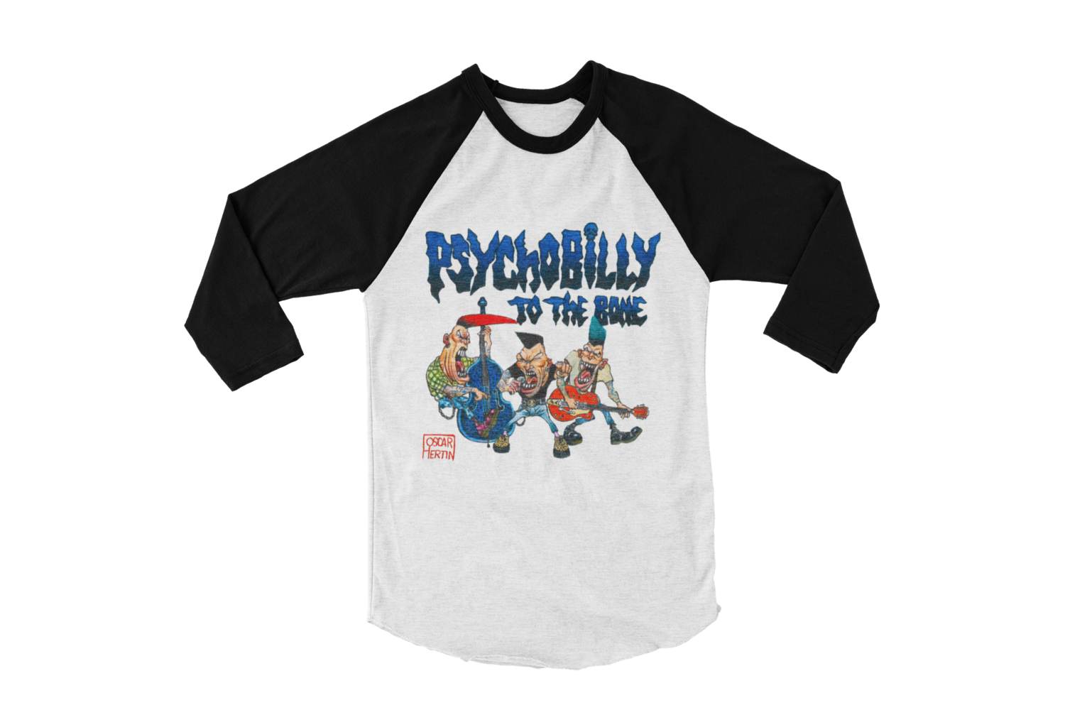 PSYCHOBILLY TO THE BONE BASEBALL LONG SLEEVE By OSCAR HERTIN, Size: Small
