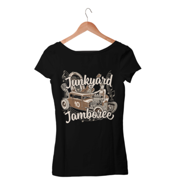 JUNKYARD JAMBOREE HOT ROD T-SHIRT WOMAN by Ger &quot;Dutch Courage&quot; Peters artwork