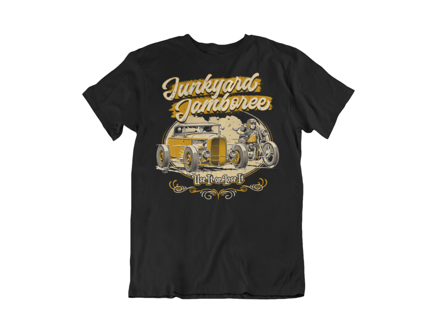 JUNKYARD JAMBOREE ROADSTER &amp; BOBBER T-SHIRT MAN BY Ger &quot;Dutch Courage&quot; Peters artwork