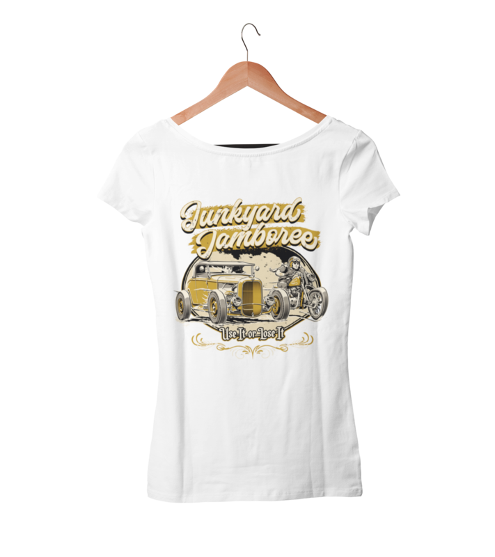 JUNKYARD JAMBOREE ROADSTER & BOBBER T-SHIRT WOMAN by Ger "Dutch Courage" Peters artwork
