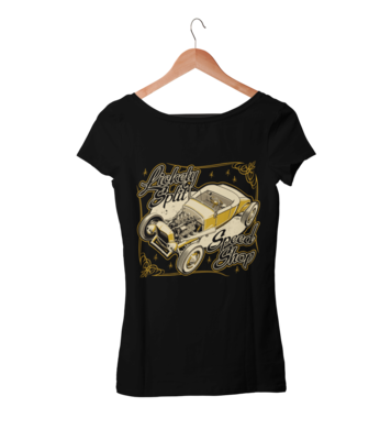 LICKETY SPLIT SPEEDSHOP T-SHIRT WOMAN by Ger &quot;Dutch Courage&quot; Peters artwork