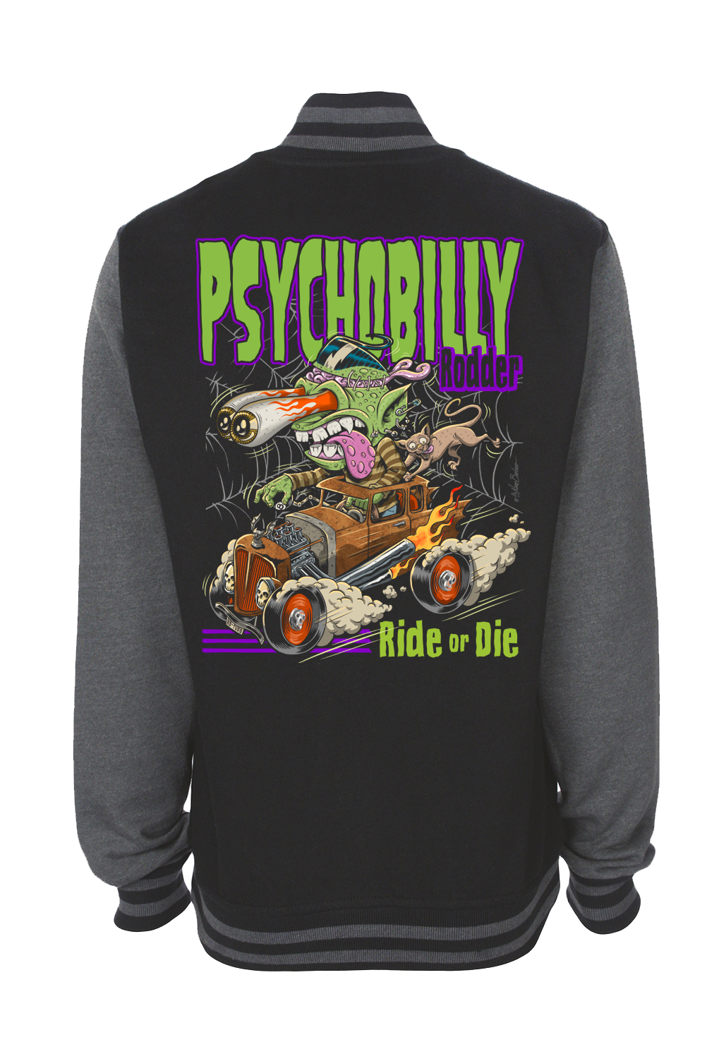 PSYCHOBILLY RODDER VARSITY JACKET UNISEX BY NANO BARBERO, Size: Small
