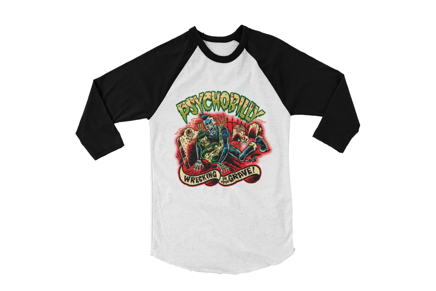 PSYCHOBILLY WRECKING ON YOUR GRAVE BASEBALL LONG SLEEVE By SOL RAC