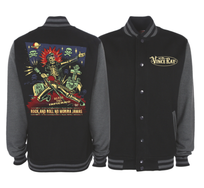 ROCK AND ROLL NO MORIRA JAMAS VARSITY JACKET Unisex by VINCE RAY