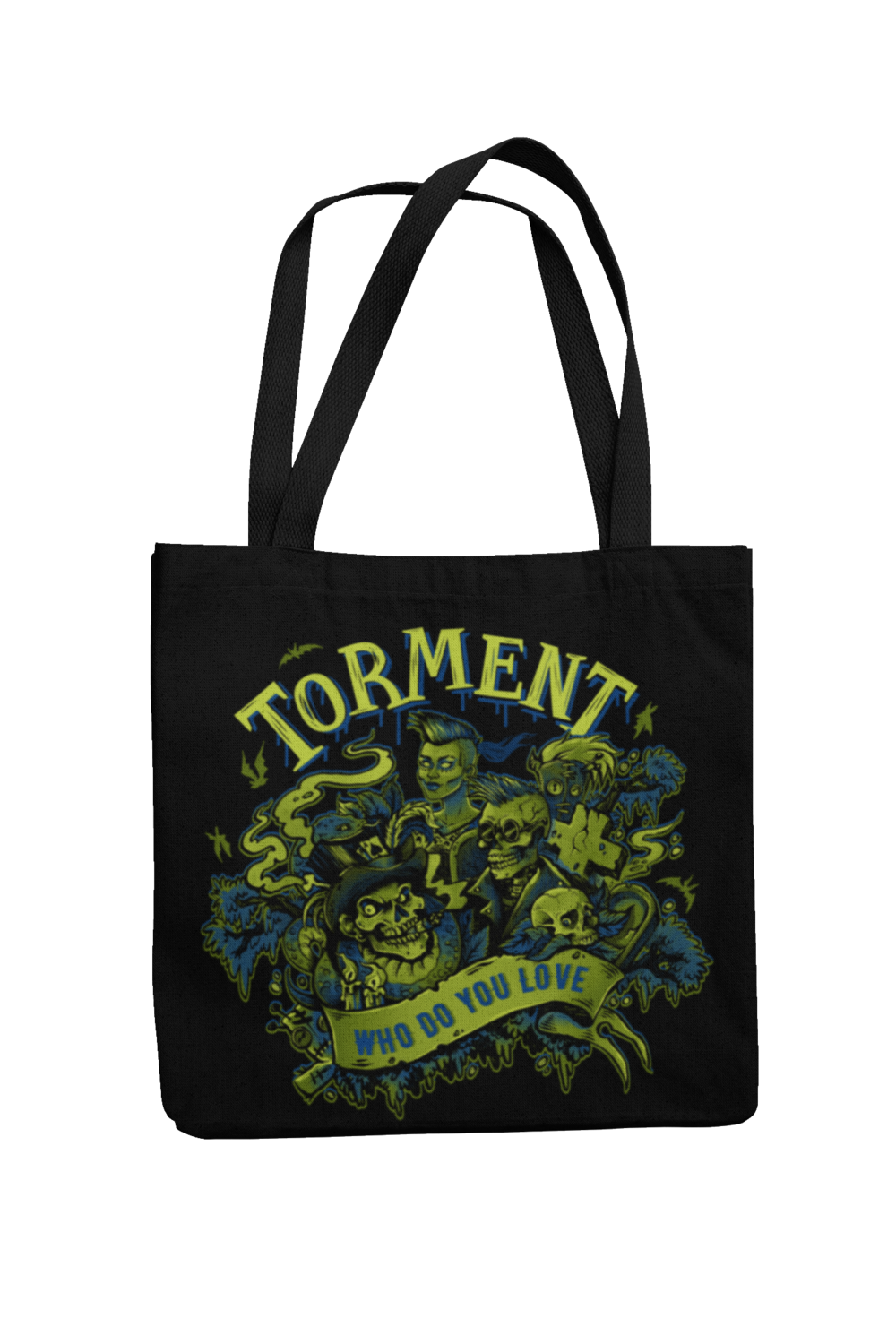 TORMENT &quot;Who do you love&quot; Cotton Bag, Colour: Black