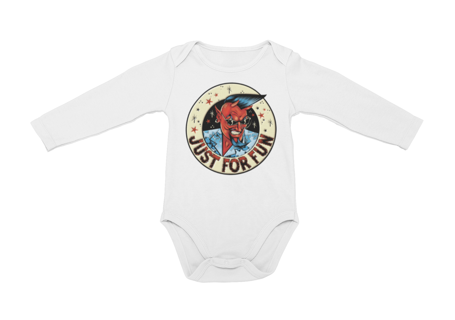 JUST FOR FUN LOGO BABY ONIESE, Colour: White, Size: 6 Months