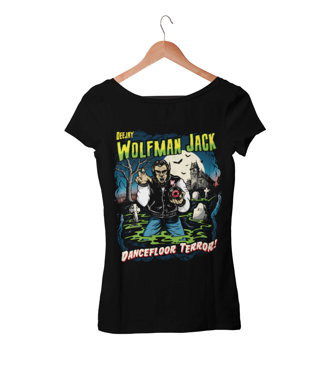 Wolfman Jack Dj  tshirt 
 T-SHIRT WOMAN, Colour: BLACK, Size: Large