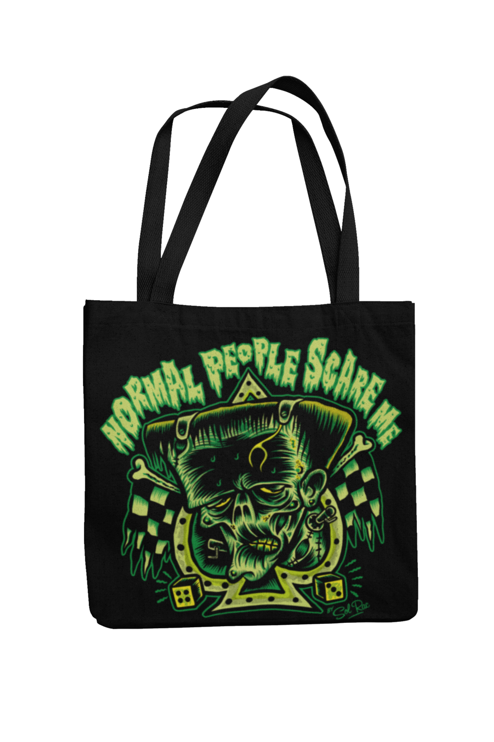 NORMAL PEOPLE SCARE ME Cotton Bag  logo design SOL RAC, Colour: Black