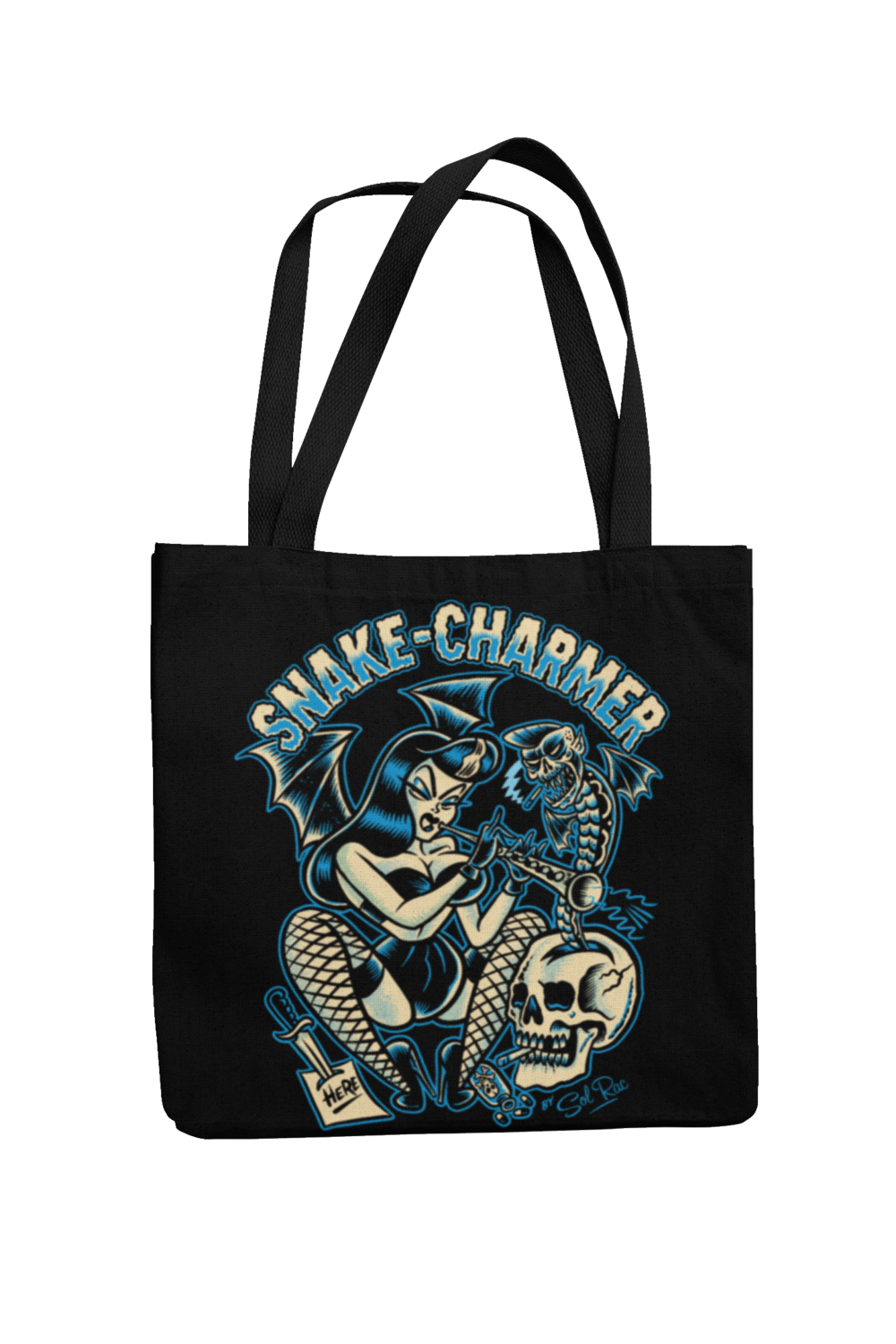 SNAKE CHARMER Cotton Bag  logo design SOL RAC, Colour: Black