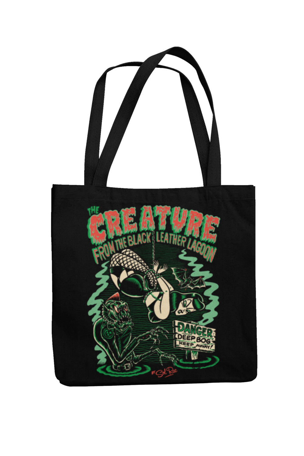 CREATURE FROM BLACK LEATHER Cotton Bag  logo design SOL RAC, Colour: Black