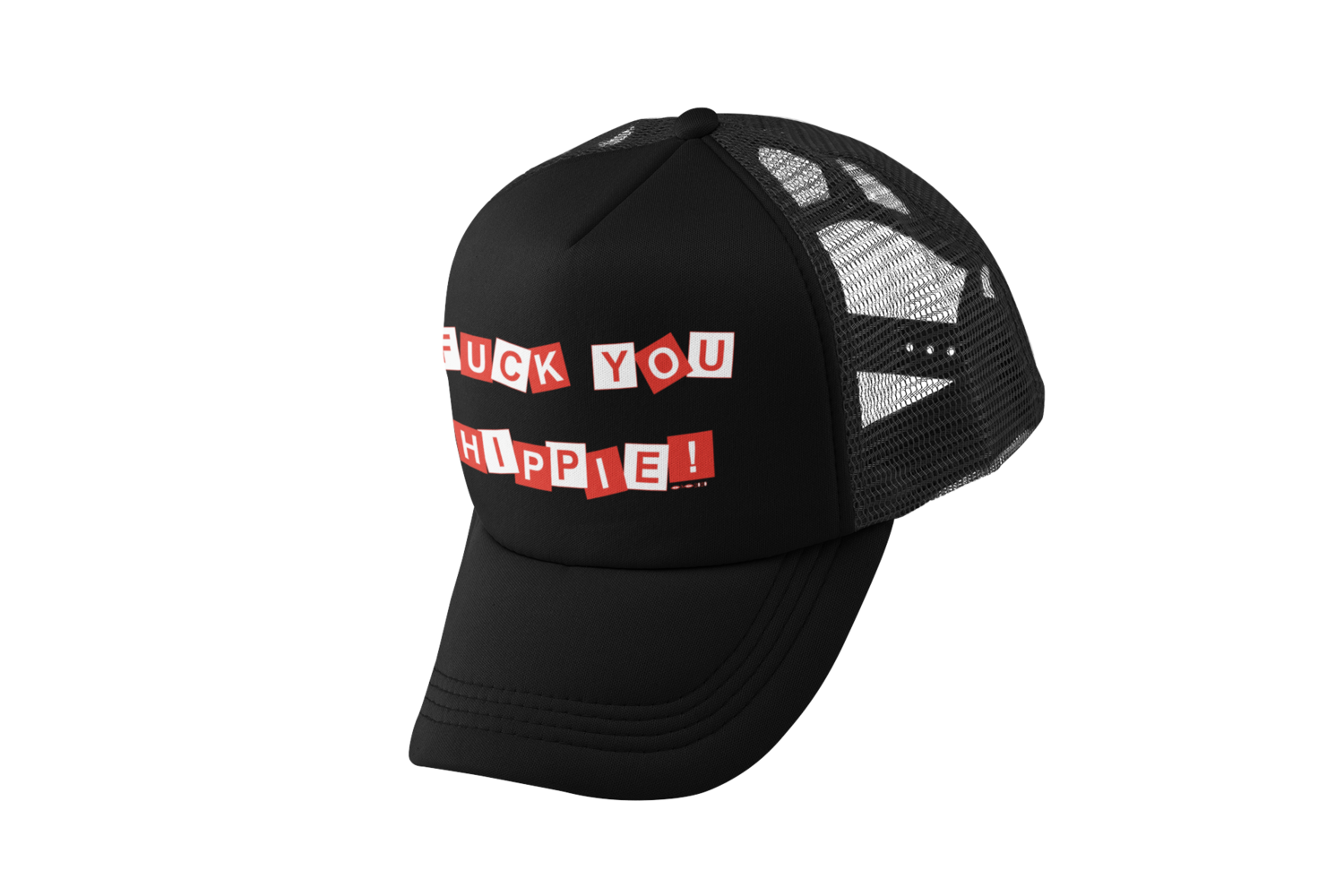 FUCK YOU HIPPIE TRUCKER CAP, COLOUR: BLACK