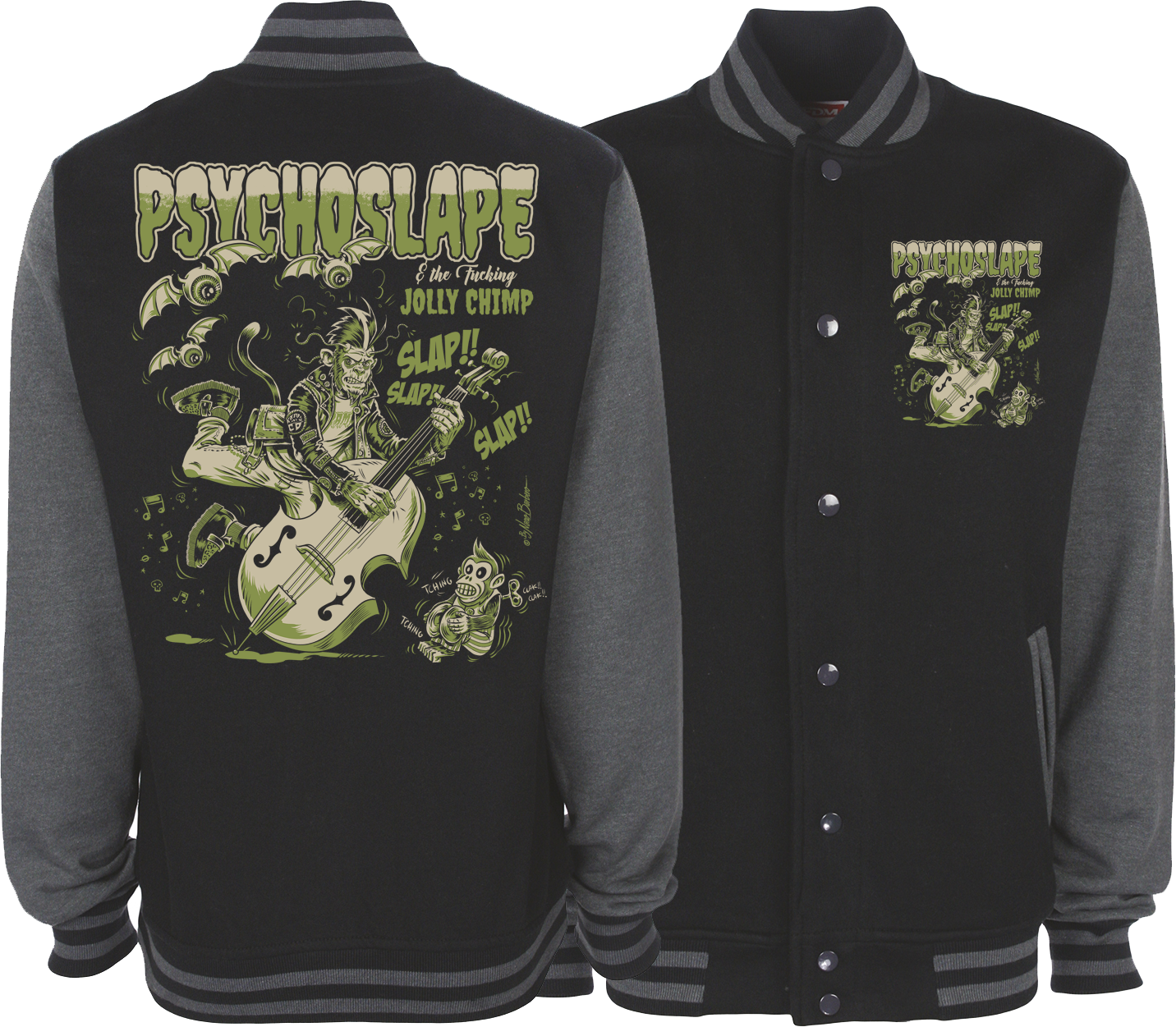 PSYCHOSLAPE VARSITY JACKET UNISEX BY NANO BARBERO, Size: Small