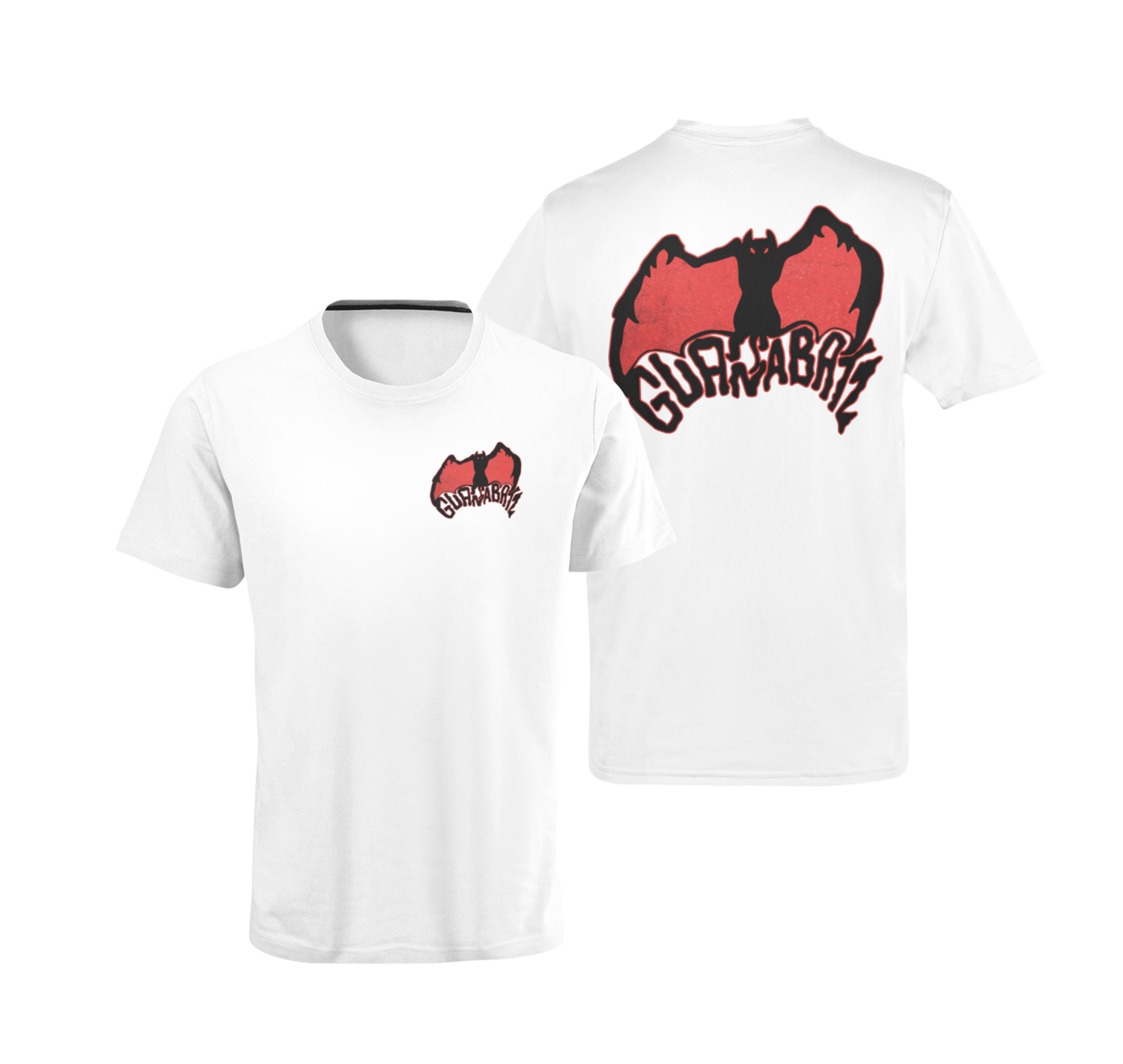 GUANA BATZ &quot;Classic Logo&quot; tshirt for MEN, Logo Colour: Red &amp; Black, Tshirt Colour: WHITE, Size: Large