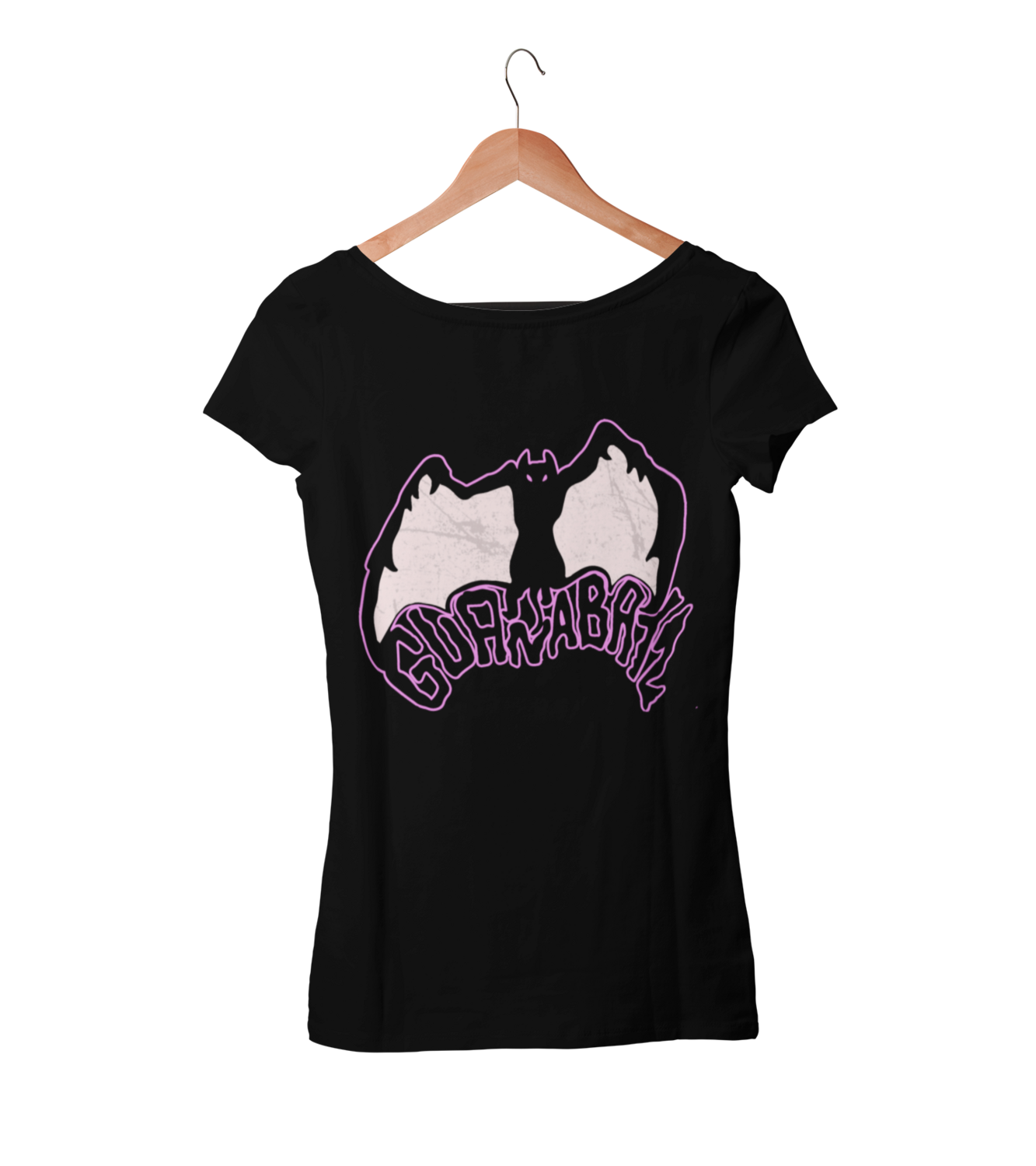 GUANA BATZ &quot;Classic Logo&quot; tshirt for WOMEN, Logo Colour: Pink &amp; Black, Tshirt Colour: BLACK, Size: Large