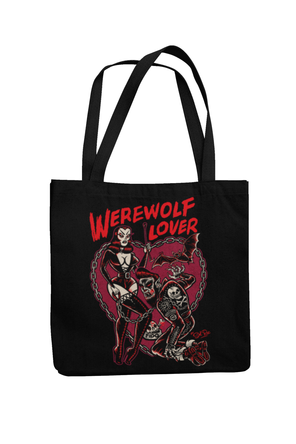 WEREWOLF LOVER Cotton Bag  logo design SOL RAC, Colour: Black