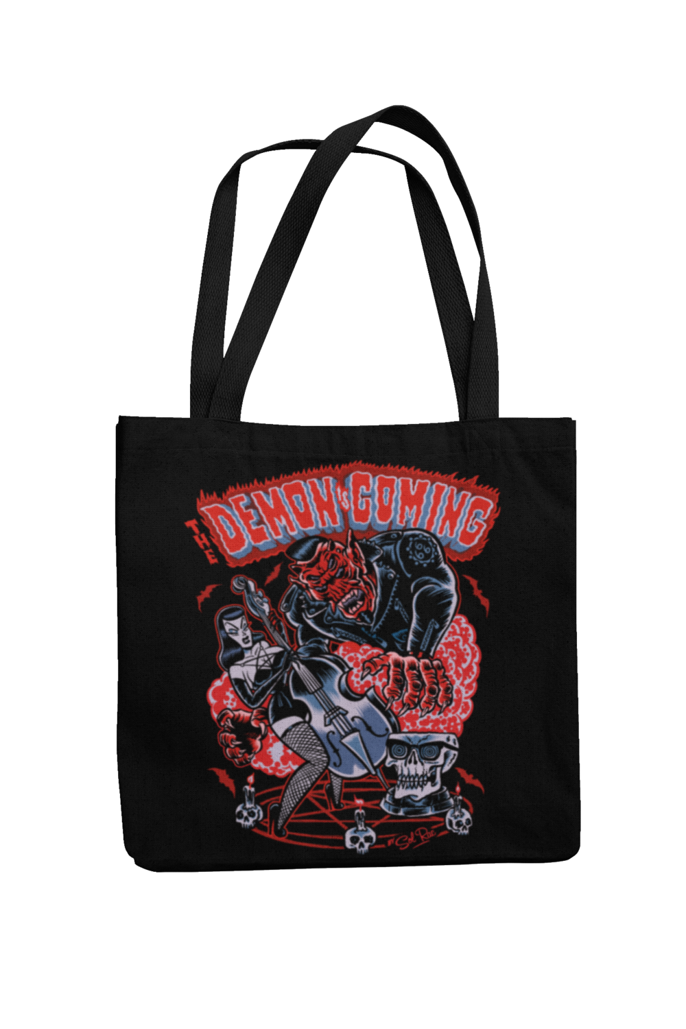 DEMON IS COMING Cotton Bag  logo design SOL RAC, Colour: Black