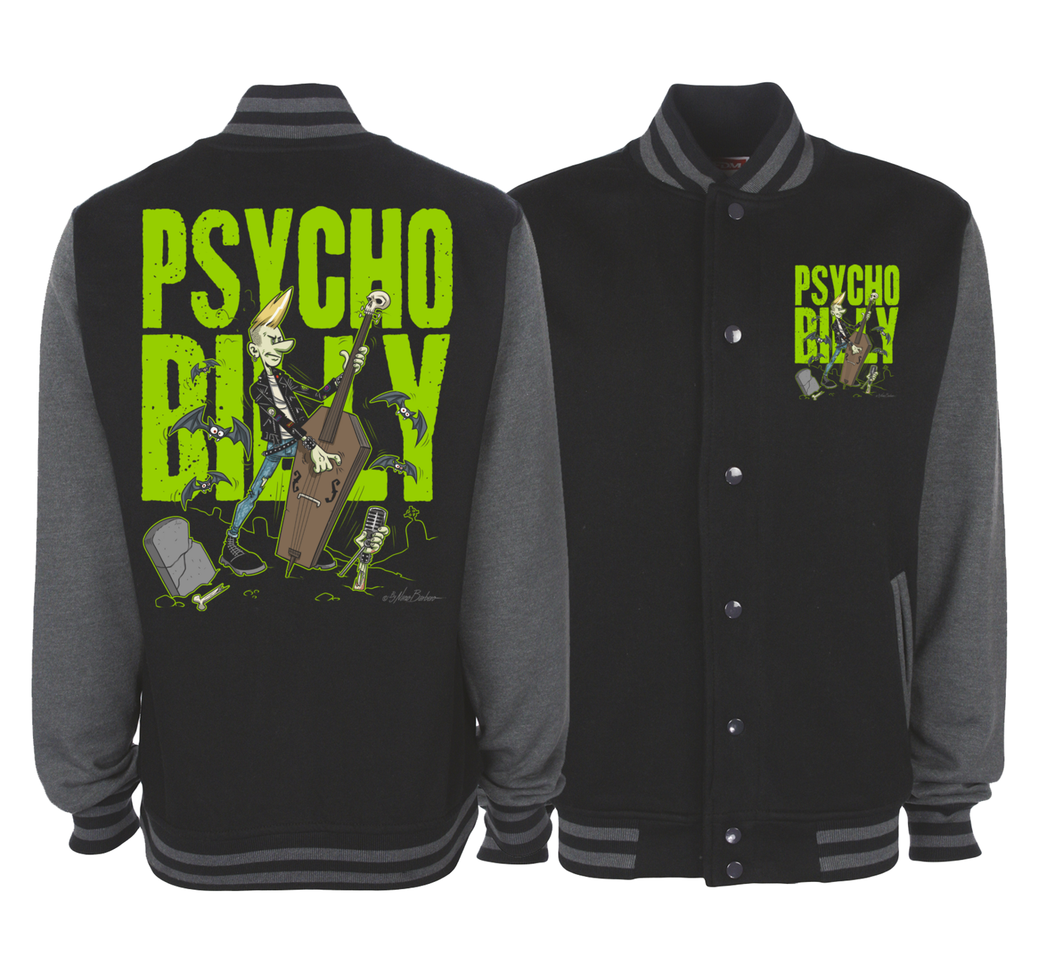 BILLY BANG PSYCHOBILLY VARSITY JACKET UNISEX BY NANO BARBERO, Size: Small
