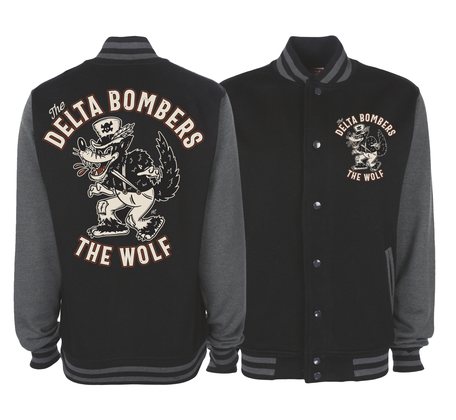 THE DELTA BOMBERS "Cartoon Wolf" VARSITY JACKET UNISEX