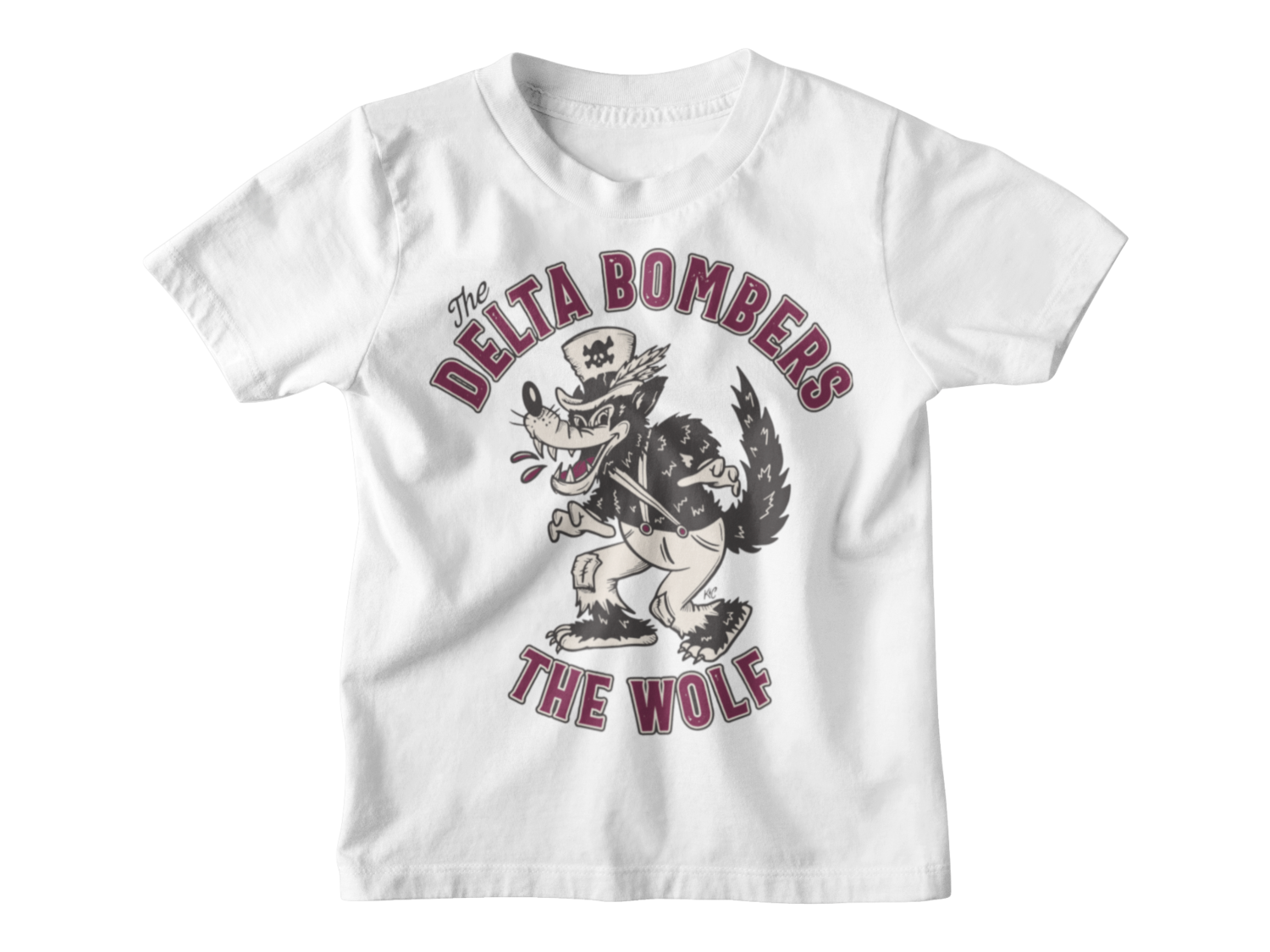 THE DELTA BOMBERS &quot;Cartoon Wolf&quot; T-SHIRT KIDS, Colour: White, Size: 3/4 years