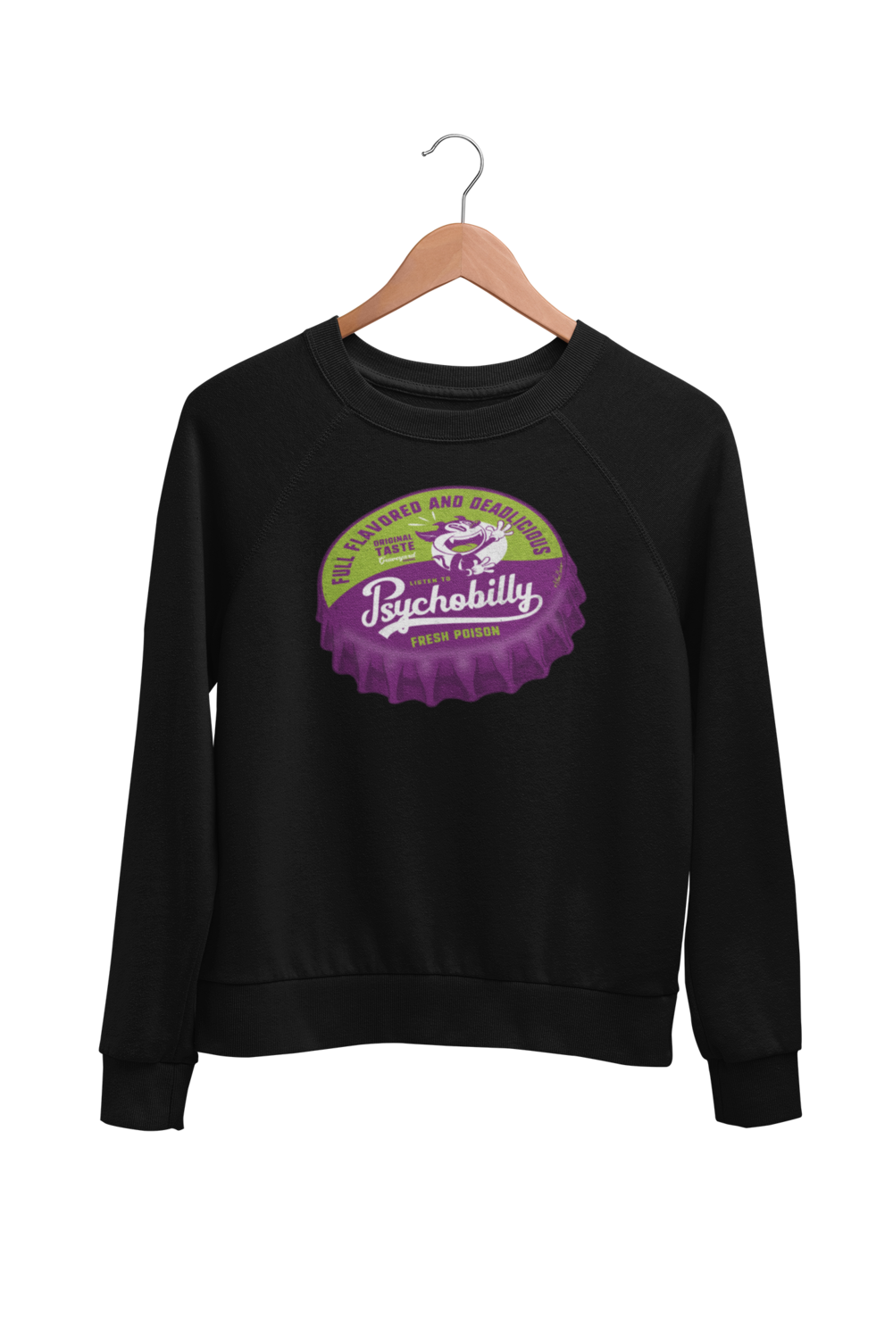 PSYCHOBILLY FRESH POISON BOTTLE CAP SWEATSHIRT UNISEX BY NANO BARBERO