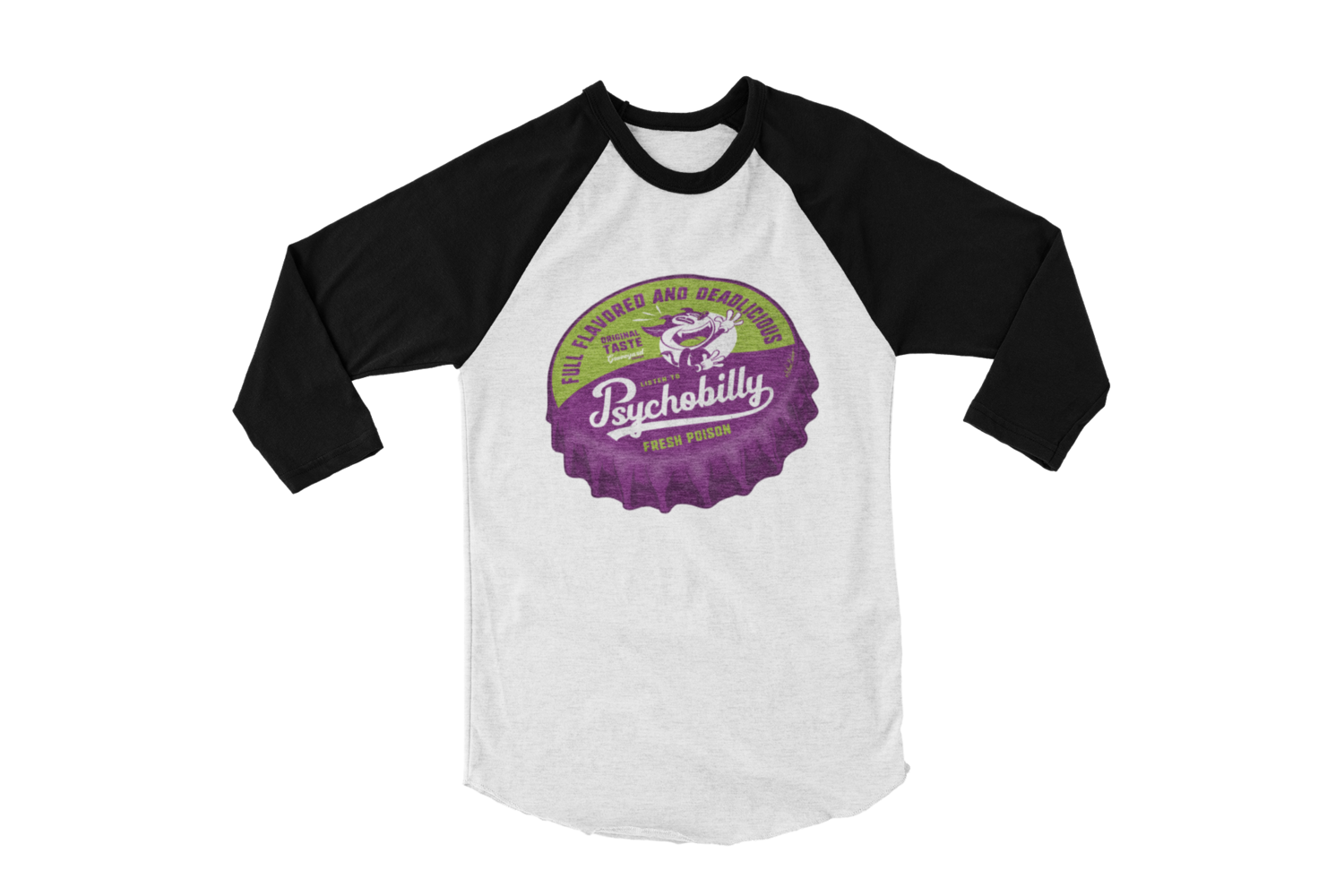 PSYCHOBILLY FRESH POISON BOTTLE CAP BASEBALL LONG SLEEVE By NANO BARBERO