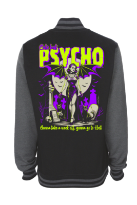 CUTE BUT PSYCHO VARSITY JACKET UNISEX BY NANO BARBERO