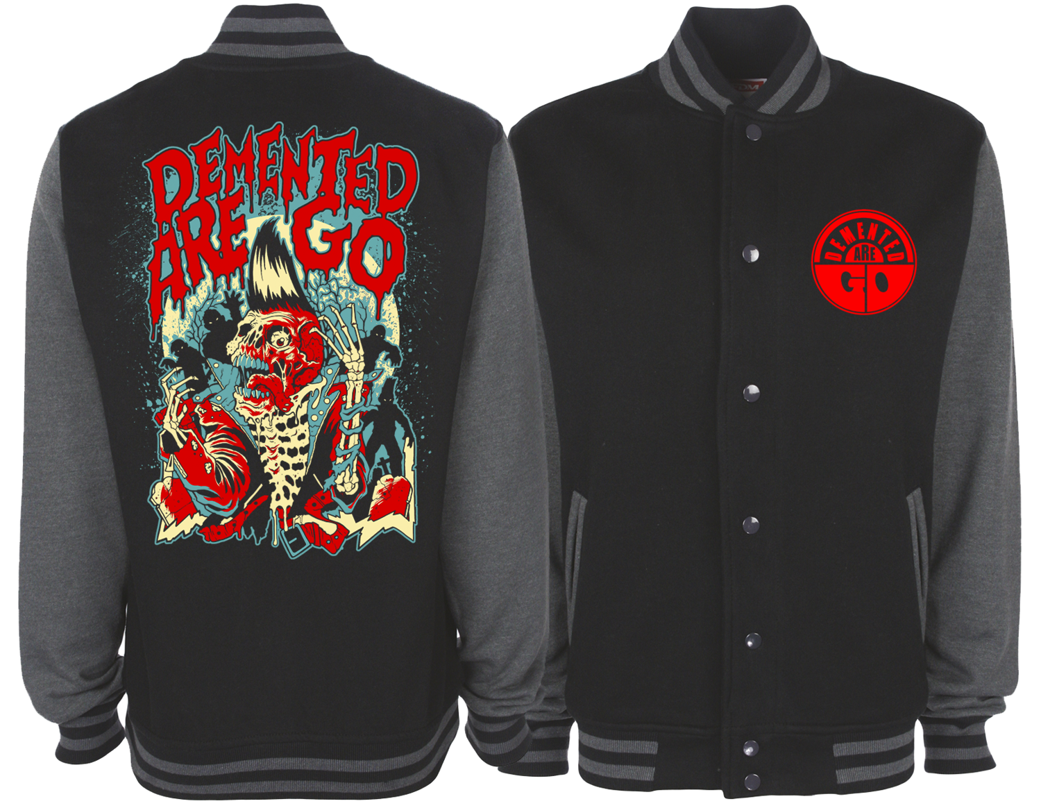 DEMENTED ARE GO &quot;Psycho Skull&quot; VARSITY JACKET UNISEX