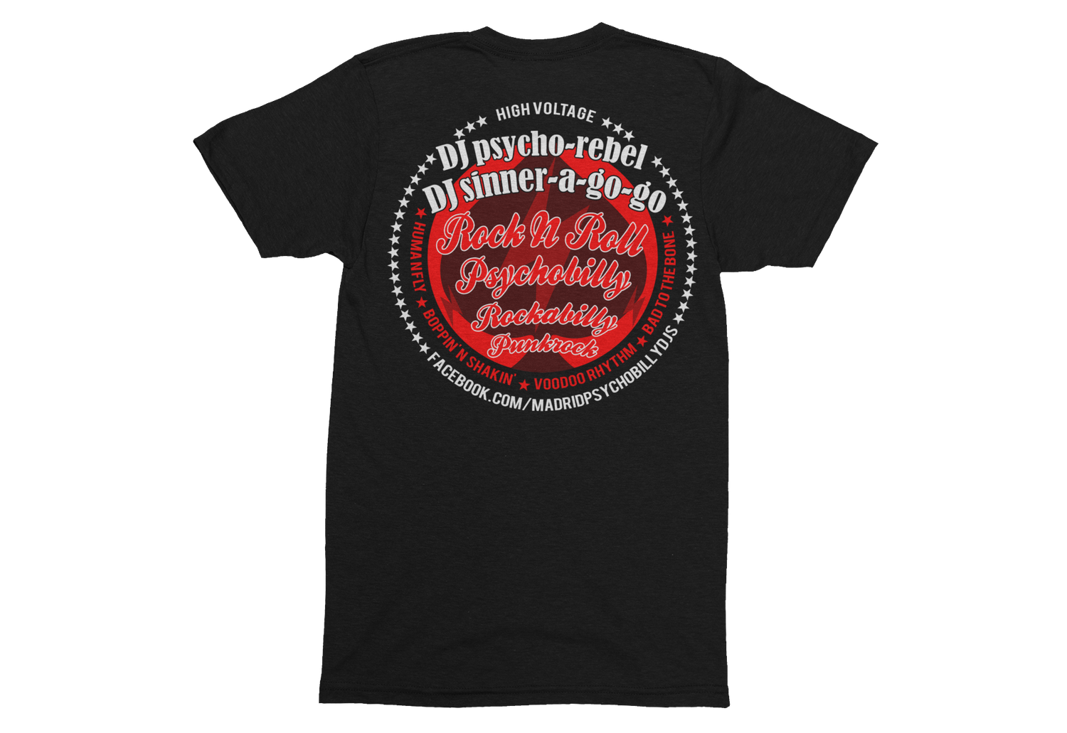 PSYCHO REBEL &amp; SINNER A GO-GO DJ &quot;HIGH VOLTAGE&quot; T-SHIRT MAN