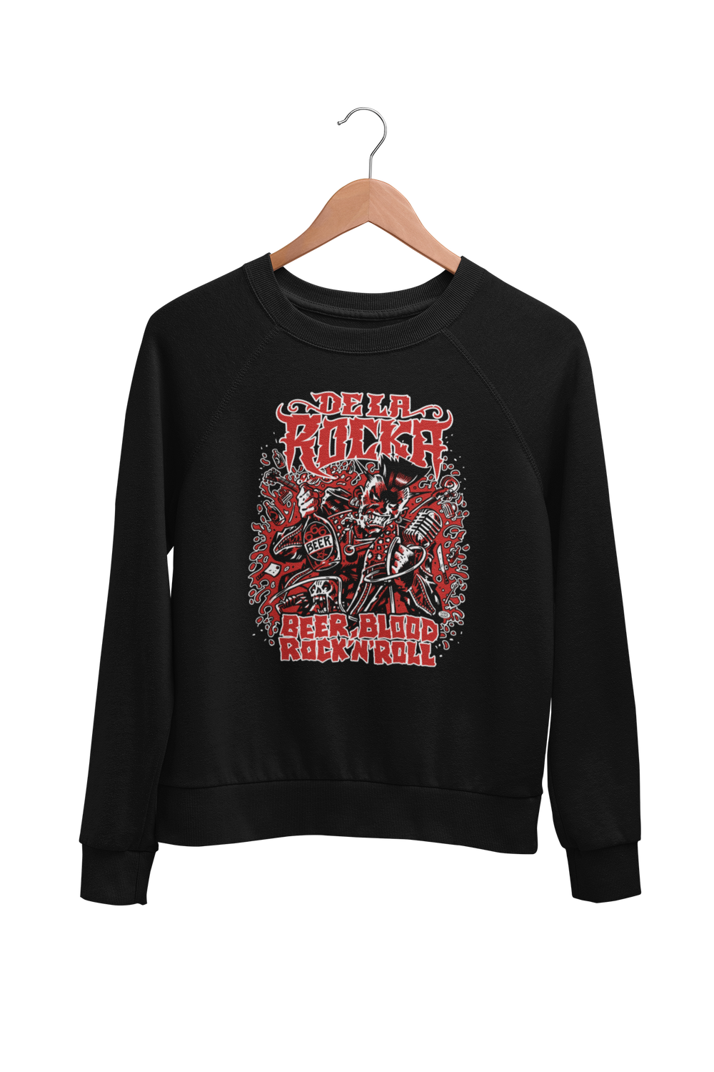 DE LA ROCKA &quot;BEER, BLOOD &amp; ROCK AND ROLL&quot; SWEATSHIRT UNISEX