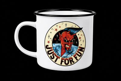 ENAMEL MUG - JUST FOR FUN DEVIL LOGO