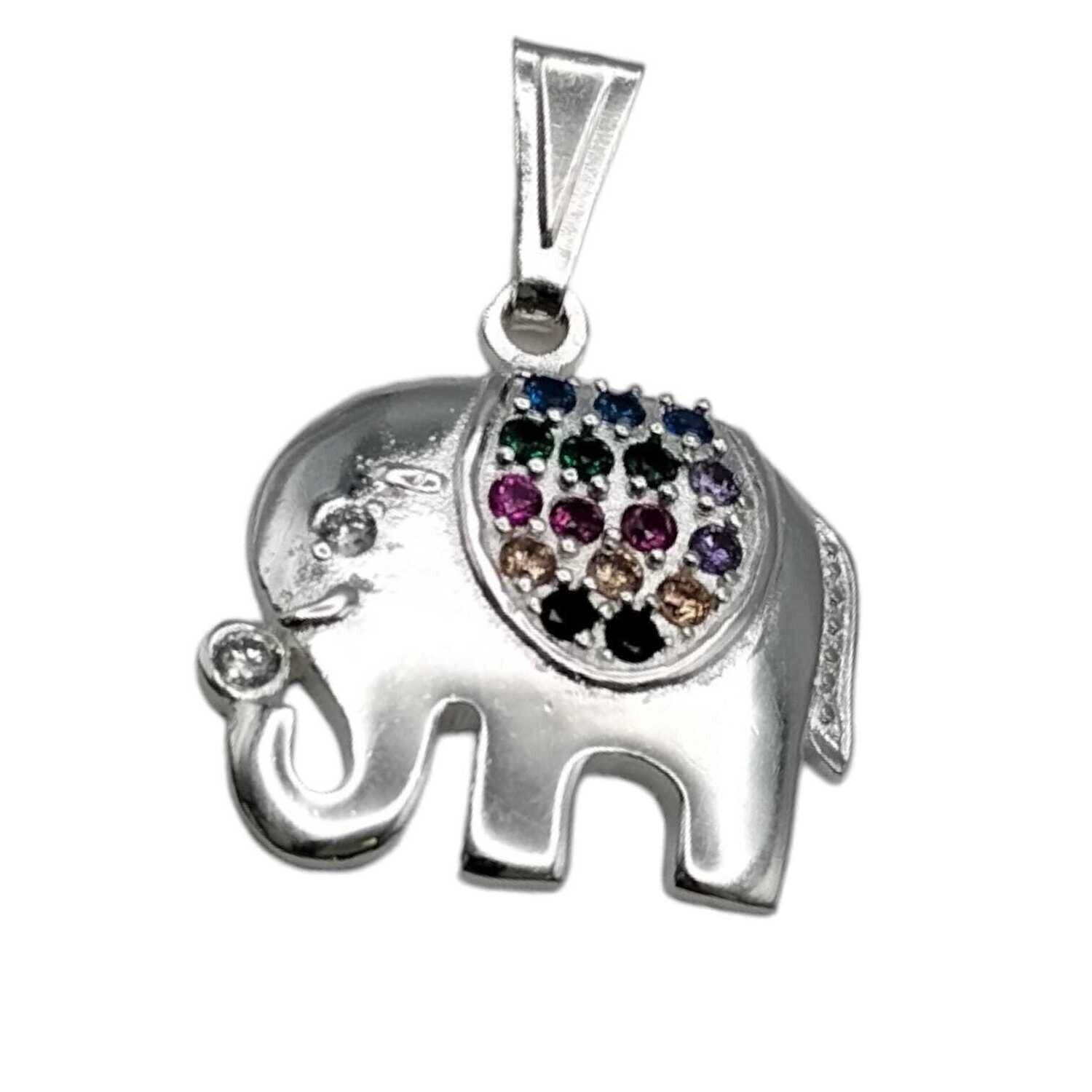 DIJE DE ELEFANTE CZ MULTICOLOR PLATA .925
