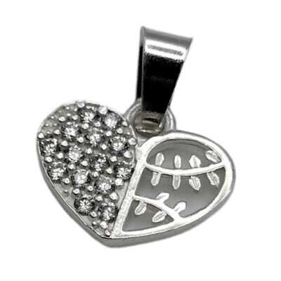 DIJE DE CORAZON CON CZ Y RAMITAS PLATA .925